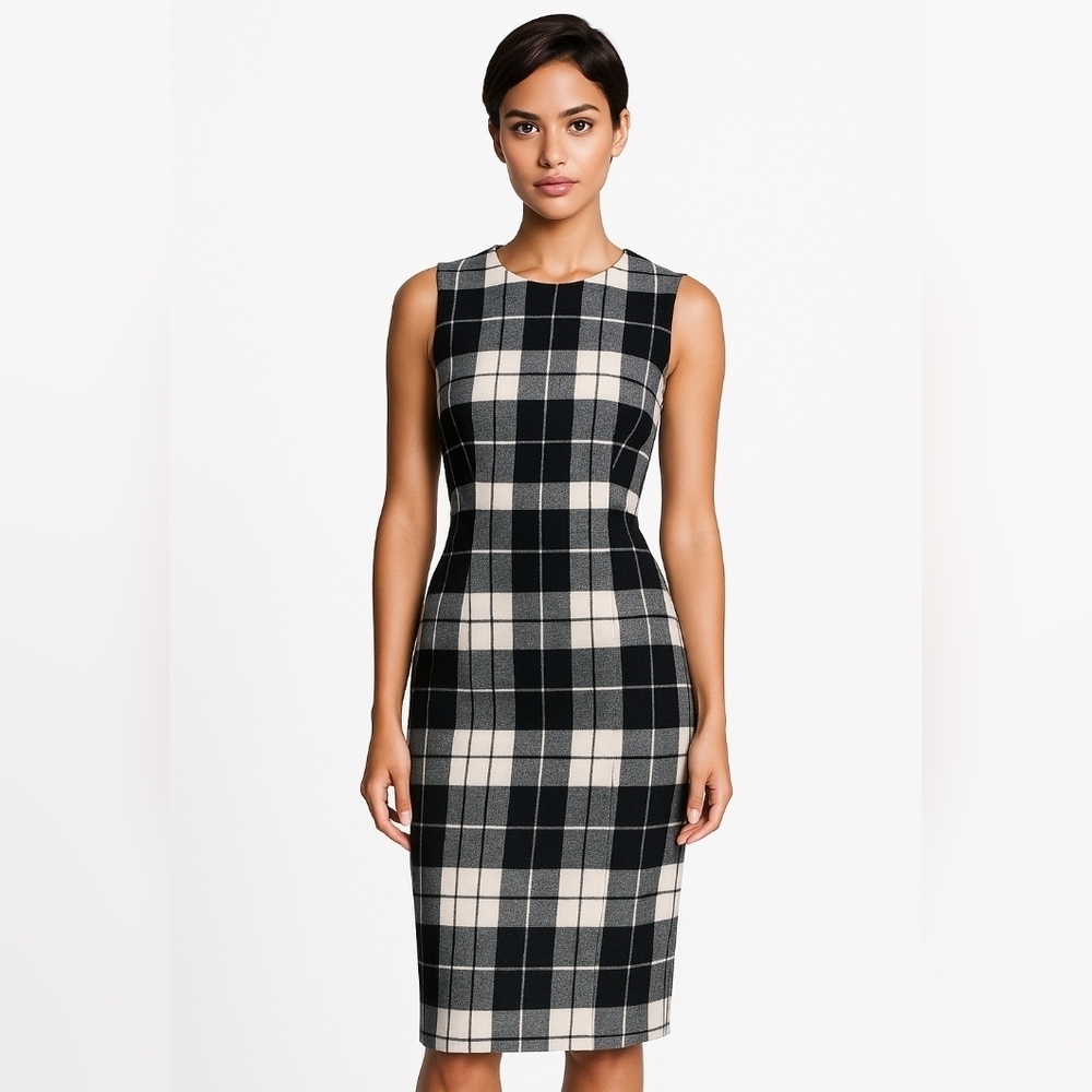 MaxMara Women's Wool Plaid Gorpcore Midi Sleeveless Professional Dress Sz 14